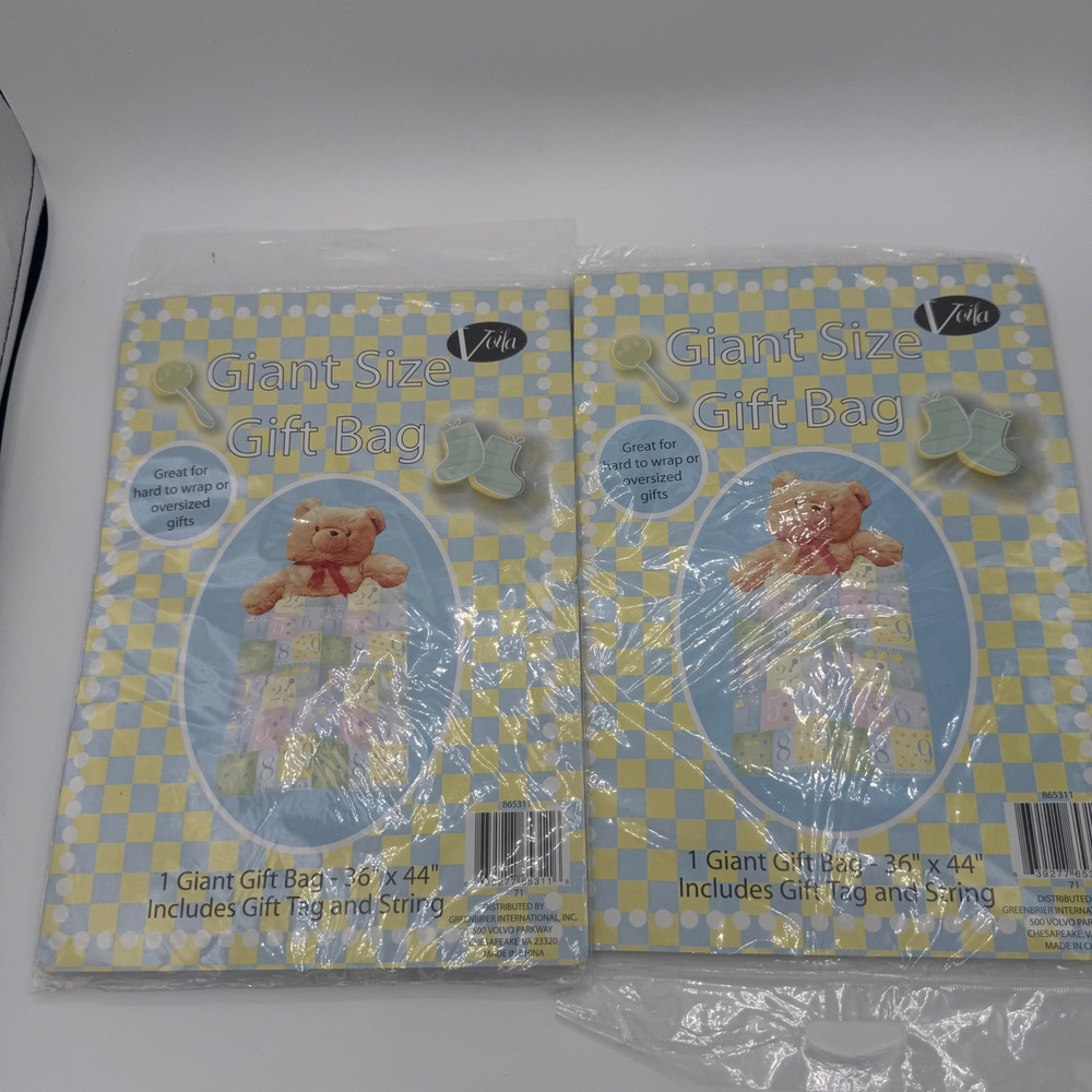 Voila 2 Pack Giant Size Baby Gift Bags 36x44 Nursery Numbers Rattles with Tags